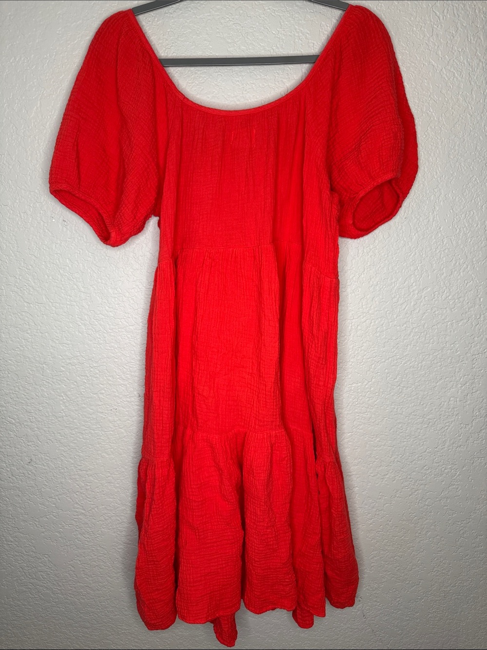 Honorine Pamela Gauze Midi Dress Medium Bright Red Orange 100% Cotton - Picture 5 of 5
